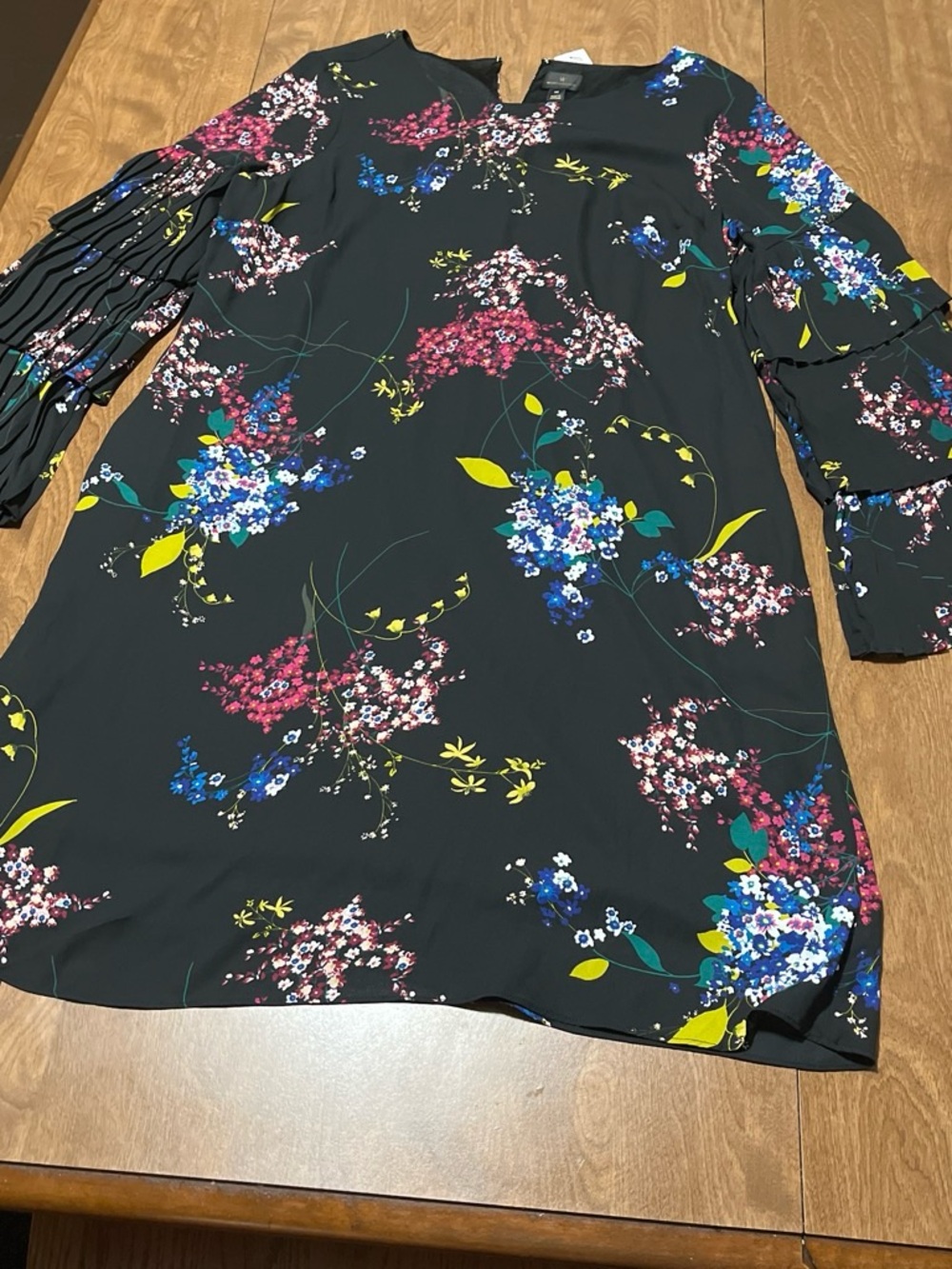 Worthington Black Floral Shift Dress with Blue and Pink Blossoms